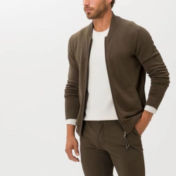 Brax Men's Joshua Full Zip Fine Knit Sweater in Olive Green Size 50 = Medium - Picture 1 of 8